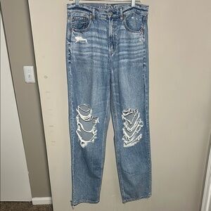 American Eagle Strigid highest rise baggy straight Ripped Blue Jeans
